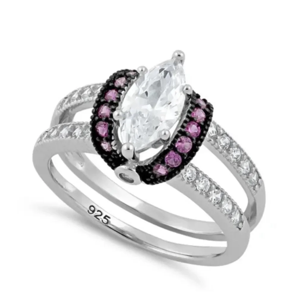Sterling Silver Clear Marquise Ruby CZ Ring New